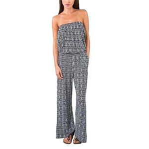 𝅺ace Fashion jump suit strapless, size large, black & white geometric design